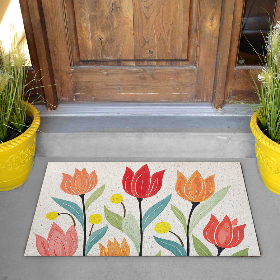 Feblilac Tulips Off-white Background PVC Coil Door Mat - view 2