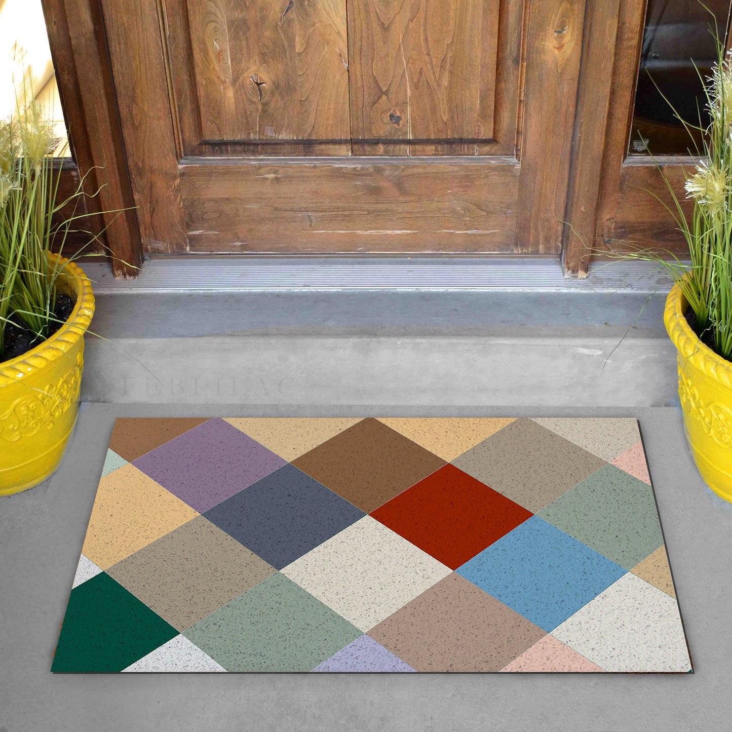 Feblilac Colorful Checkerboard PVC Coil Door Mat