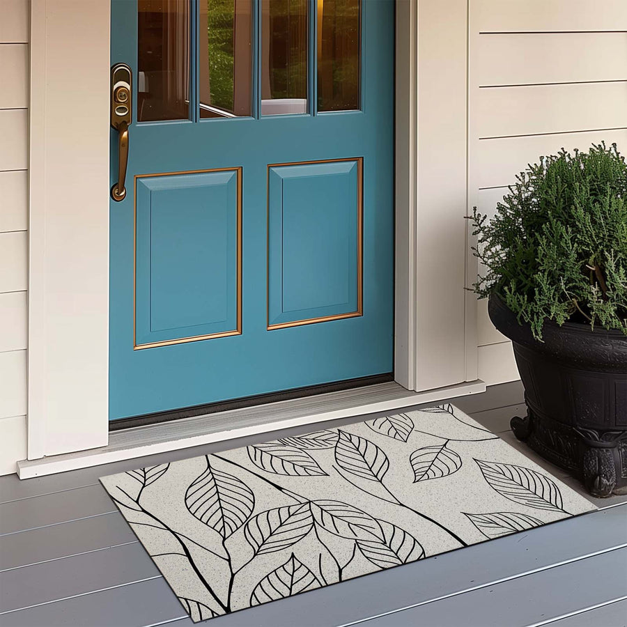 Feblilac Black and White Leaf Texture PVC Coil Door Mat - view 2