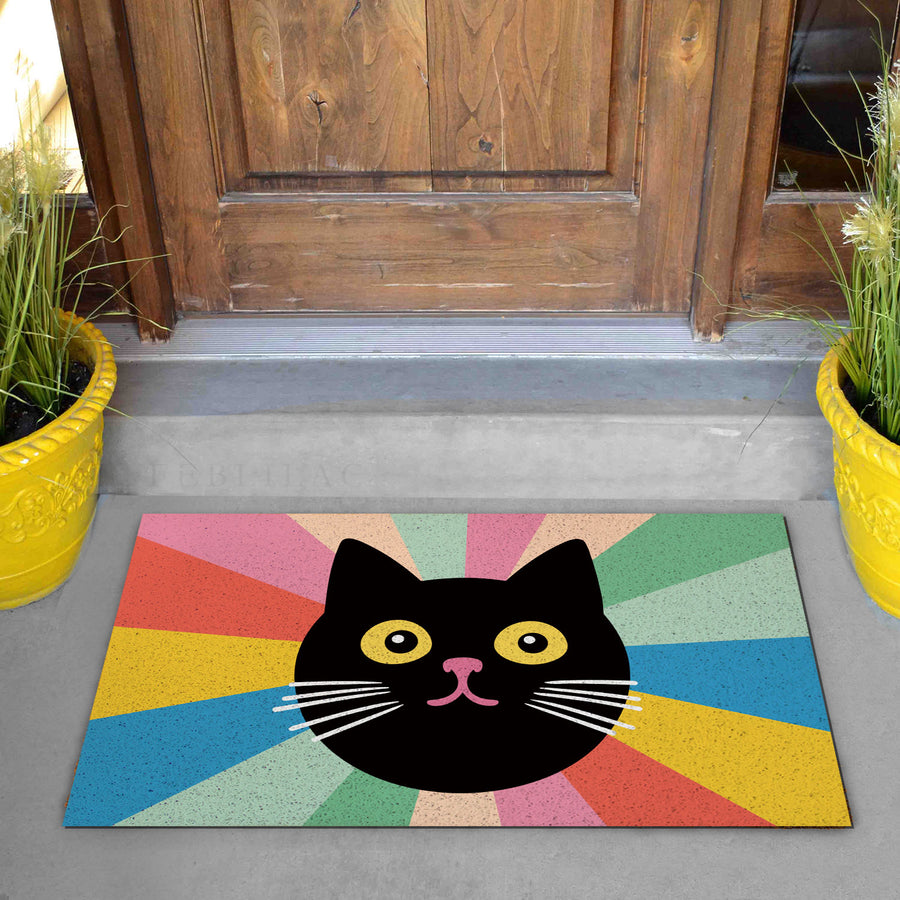 Feblilac Black Cat Colorful Stripes PVC Coil Door Mat - view 2