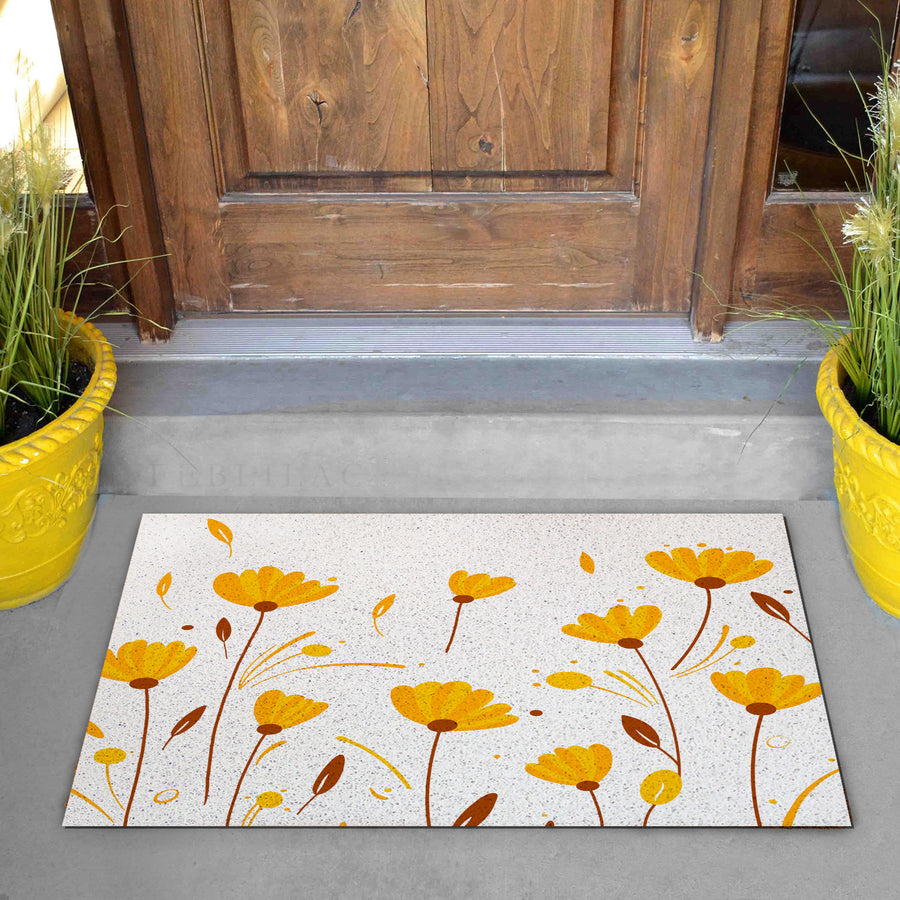 Feblilac Hand Painted Flowers Leaves Orange Yellow PVC Coil Door Mat - view 4