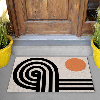 Feblilac Black and Orange Line Art PVC Coil Door Mat