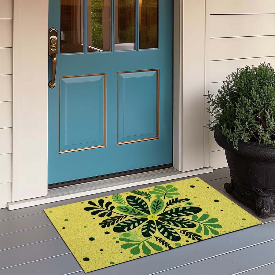 Feblilac Yellow Background Green Leaves PVC Coil Door Mat - view 2