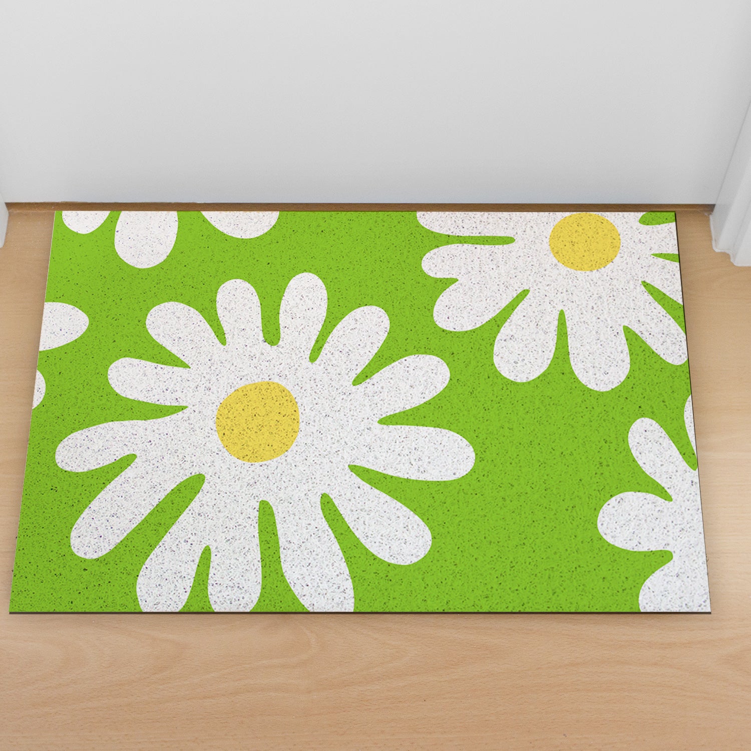 Feblilac Green Background Irregular Daisy PVC Coil Door Mat @Frank’s design