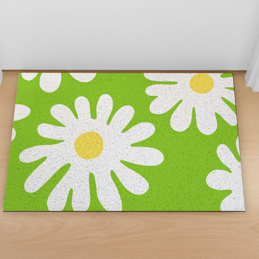 Feblilac Green Background Irregular Daisy PVC Coil Door Mat @Frank’s design - view 3