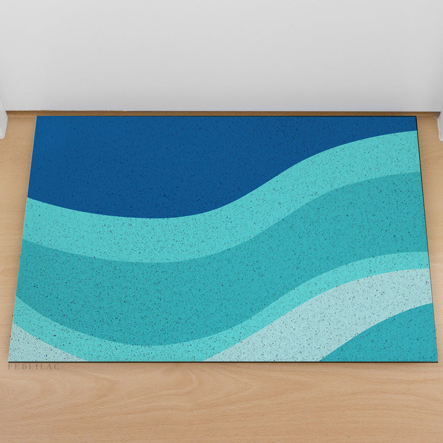 Feblilac Gradient Blue Flowing Waves PVC Coil Door Mat - view 3