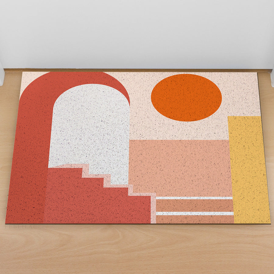 Feblilac Red Color Block Modern Abstract PVC Coil Door Mat - view 3