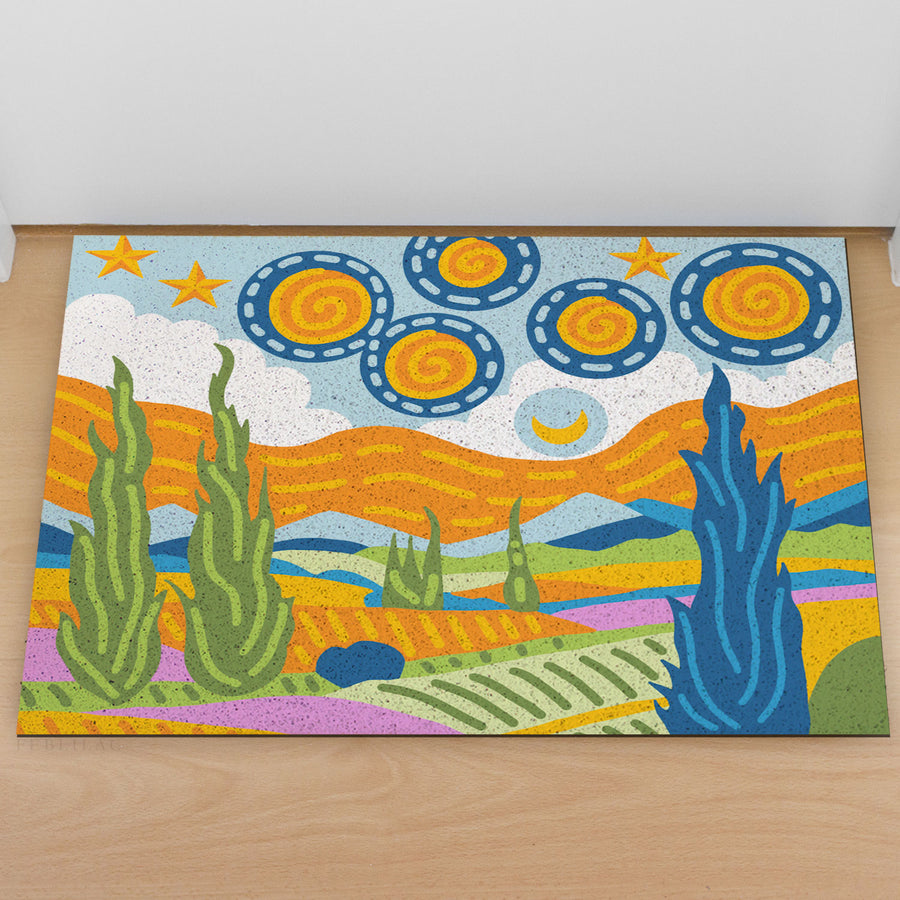 Feblilac Van Gogh Wheat Field Starry Sky PVC Coil Door Mat - view 3