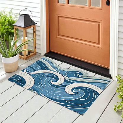 Feblilac Blue Ocean Waves PVC Coil Door Mat