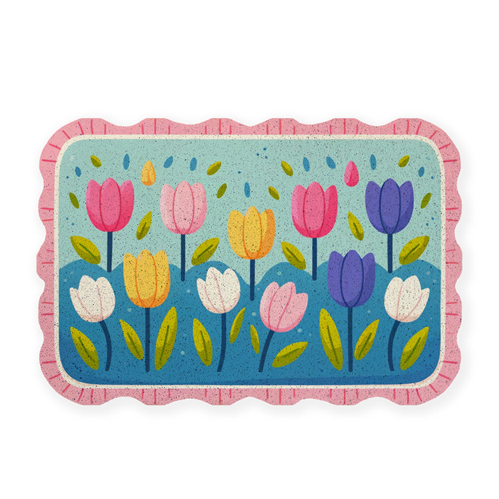 Feblilac Irregular Tulip Garden PVC Coil Door Mat