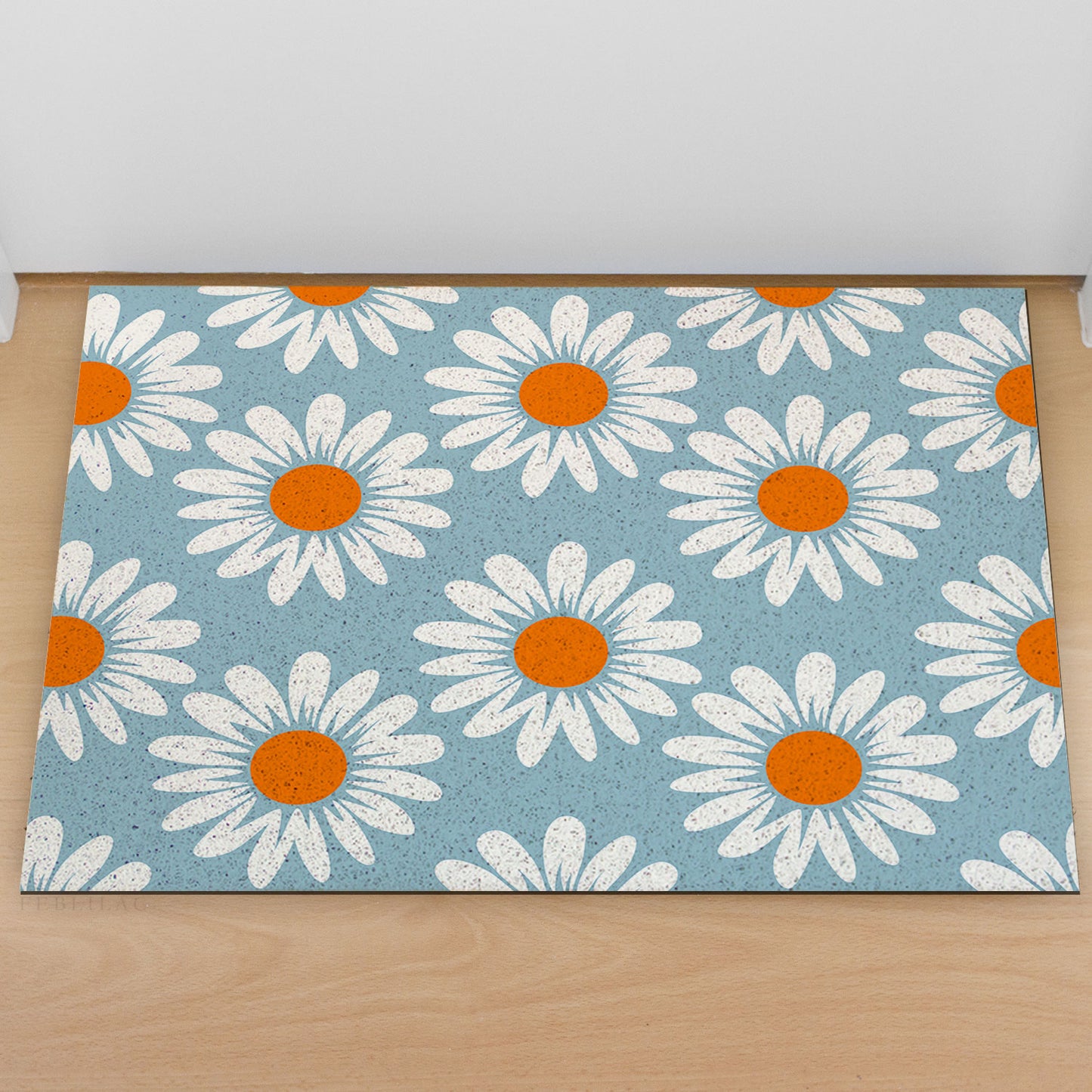 Feblilac White Daisy Pattern PVC Coil Door Mat