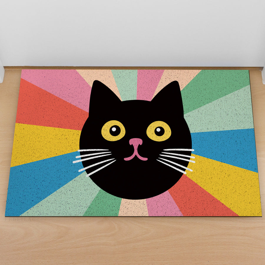 Feblilac Black Cat Colorful Stripes PVC Coil Door Mat - view 3