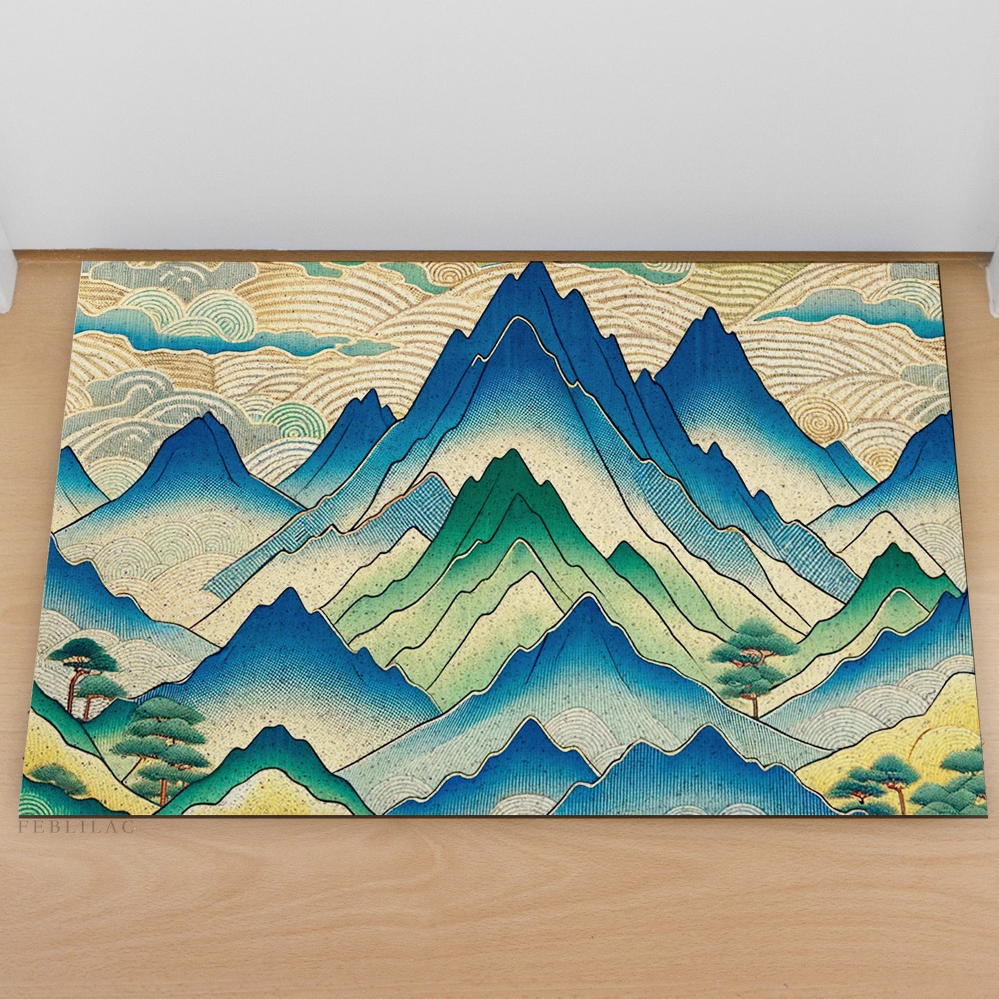 Feblilac PVC Japanese Mountains Welcome Mats for Front Door