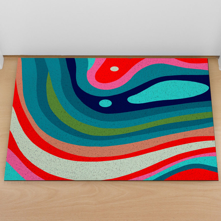 Feblilac Blue Orange Green Curve Texture PVC Coil Door Mat - view 4