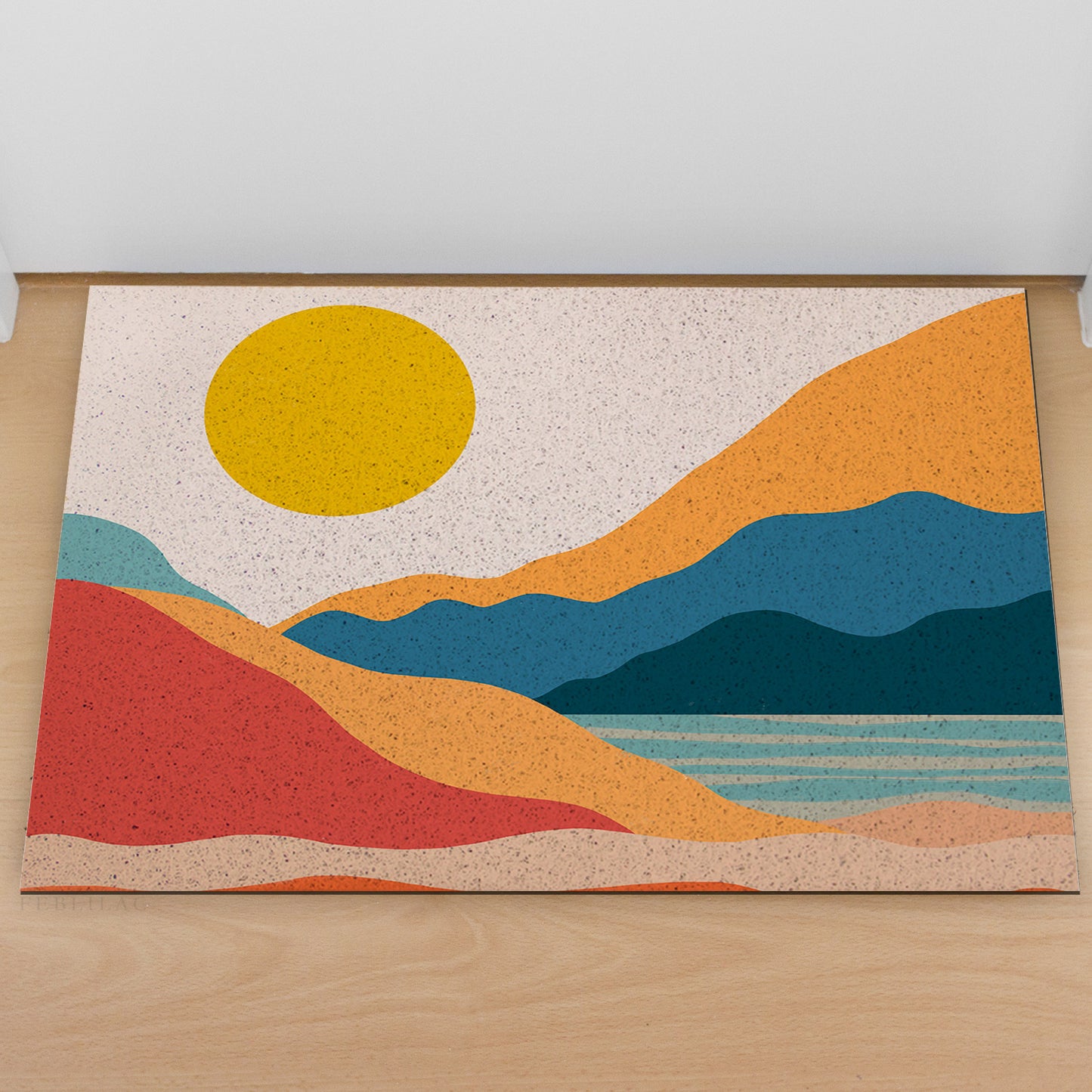 Feblilac Red Orange Blue Lake Sunset PVC Coil Door Mat