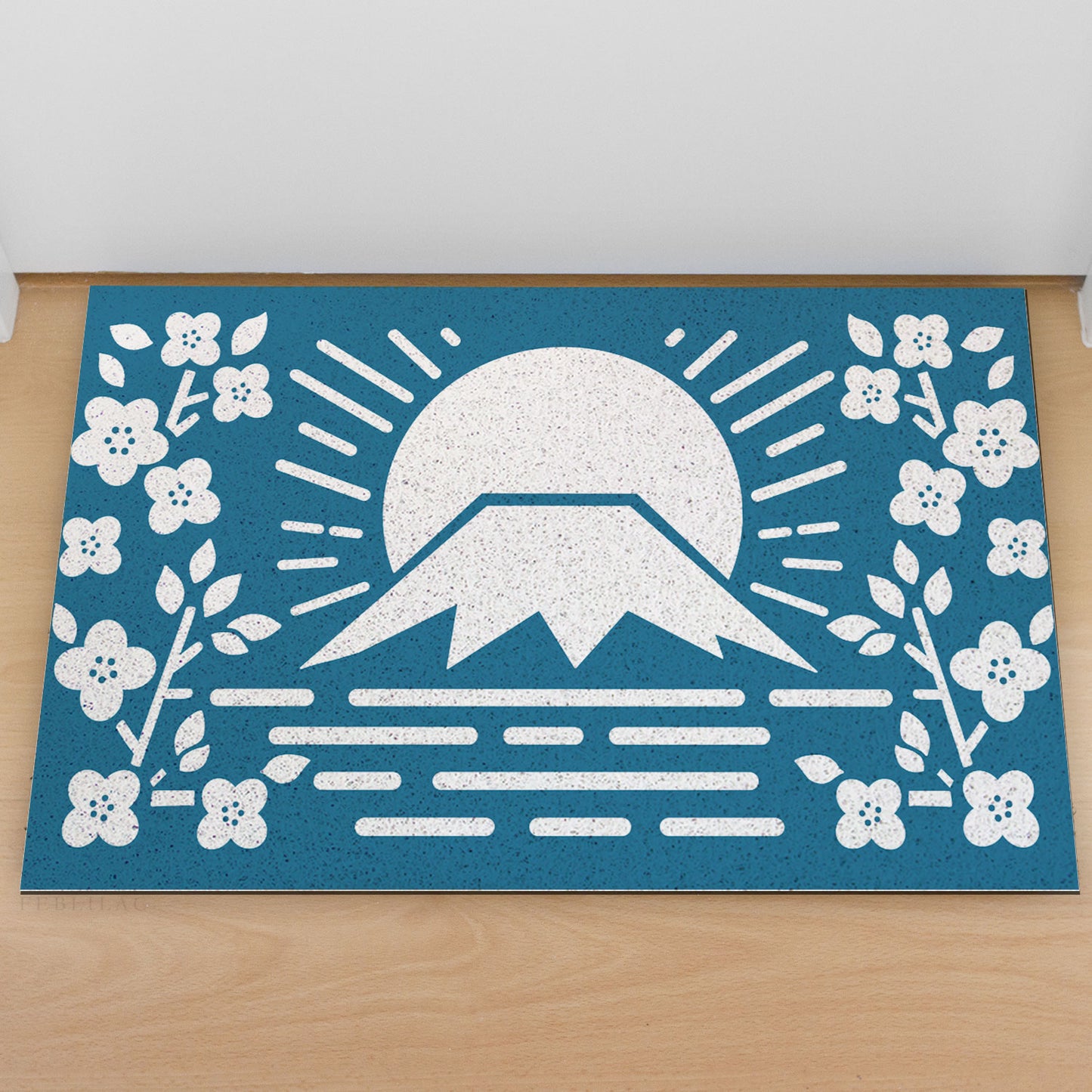 Feblilac Simple Blue Background Mt. Fuji Cherry Blossoms PVC Coil Door Mat