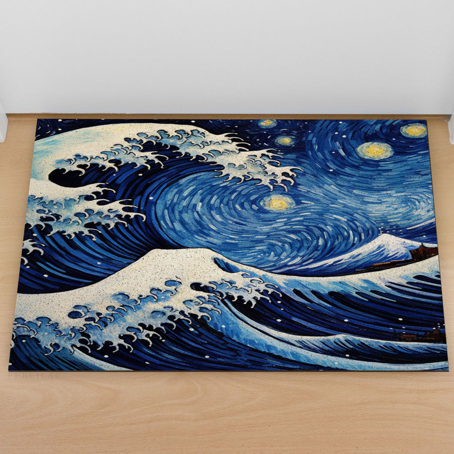 Feblilac Ukiyoe Sea Waves Starry Sky PVC Coil Door Mat - view 3