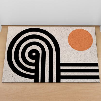 Feblilac Black and Orange Line Art PVC Coil Door Mat