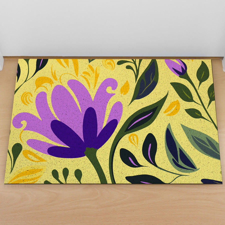 Feblilac Purple Flower Yellow Background PVC Coil Door Mat - view 2