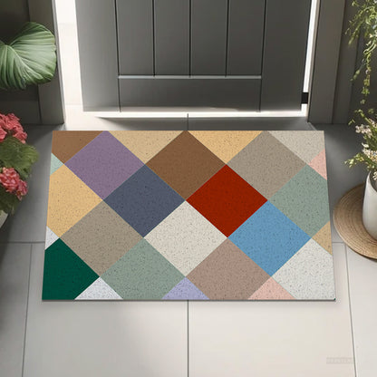 Feblilac Colorful Checkerboard PVC Coil Door Mat