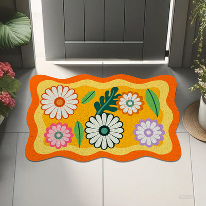 Feblilac Wavy Garden Daisy Leaves PVC Coil Door Mat