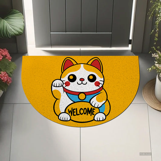 Feblilac PVC Lucky Cat Welcome Mats for Front Door