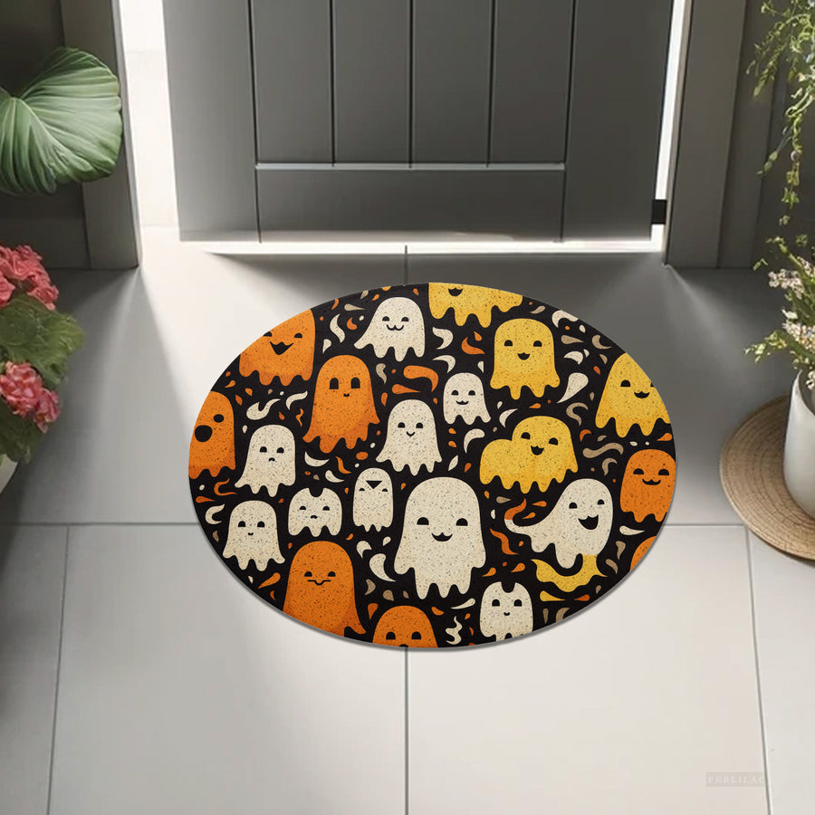 Feblilac Orange Ghost Halloween Party PVC Coil Door Mat