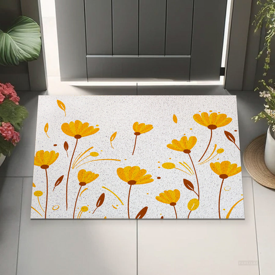Feblilac Hand Painted Flowers Leaves Orange Yellow PVC Coil Door Mat - view 2