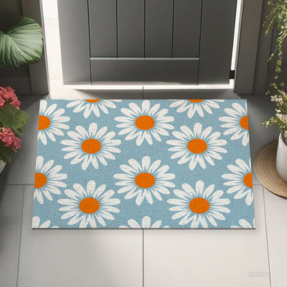 Feblilac White Daisy Pattern PVC Coil Door Mat