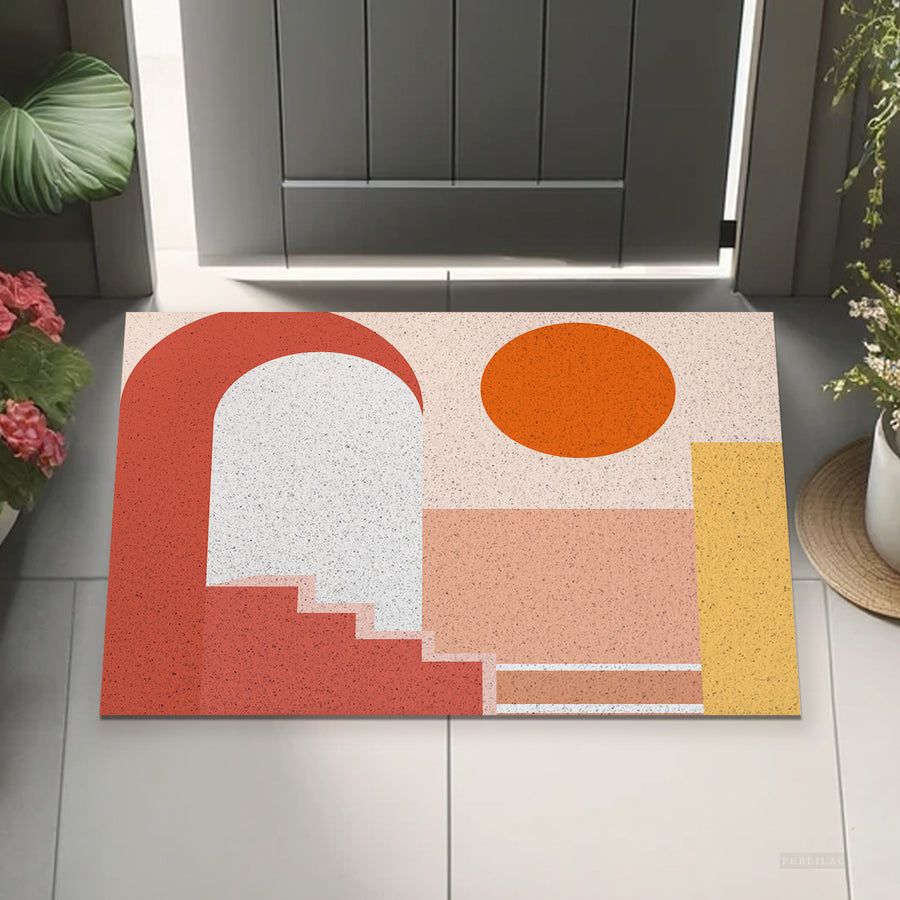 Feblilac Red Color Block Modern Abstract PVC Coil Door Mat - view 4