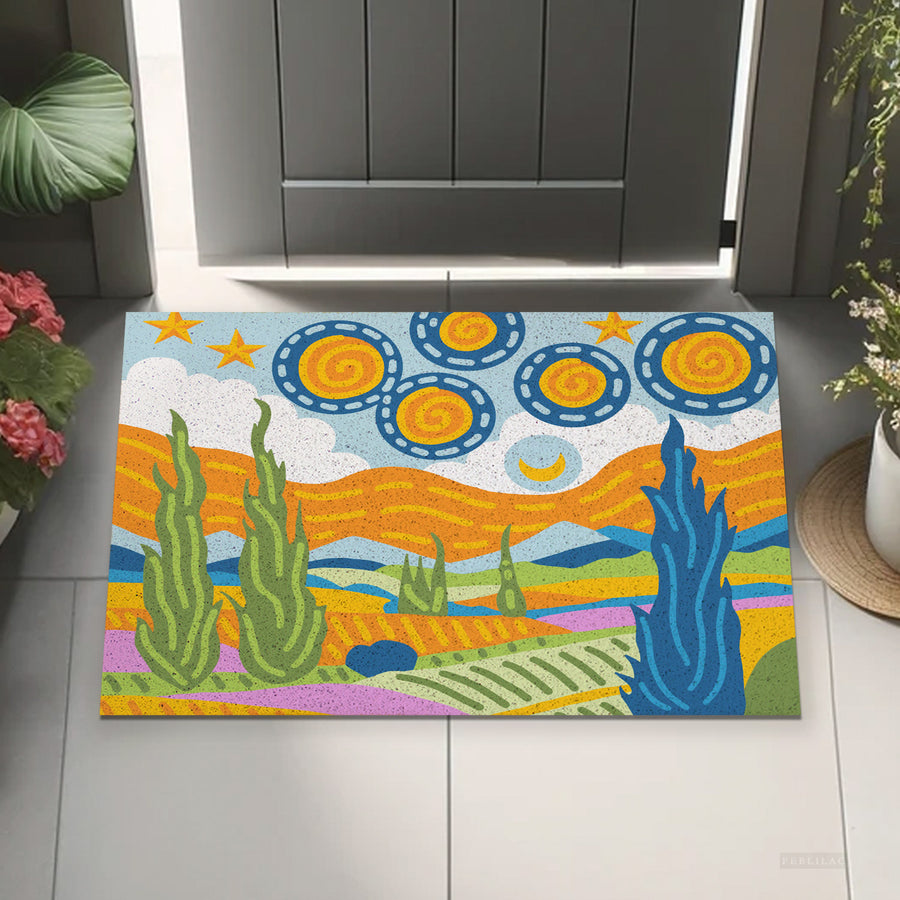 Feblilac Van Gogh Wheat Field Starry Sky PVC Coil Door Mat - view 4