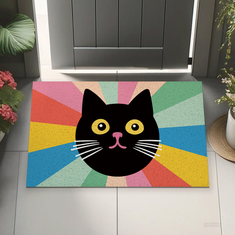 Feblilac Black Cat Colorful Stripes PVC Coil Door Mat - view 4