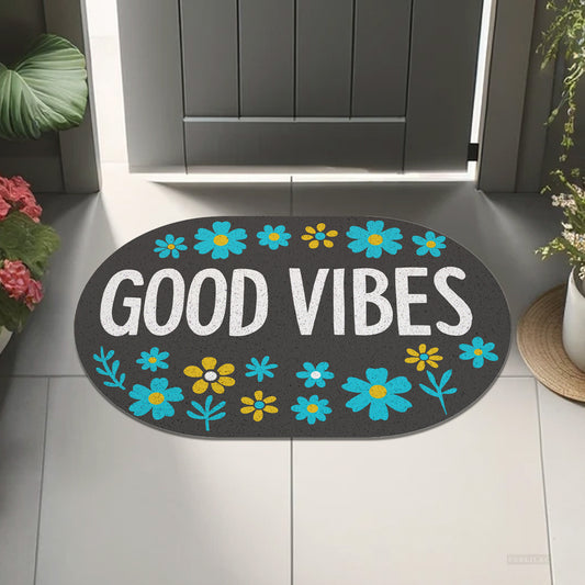 Feblilac Good Vibes Black Background PVC Coil Door Mat