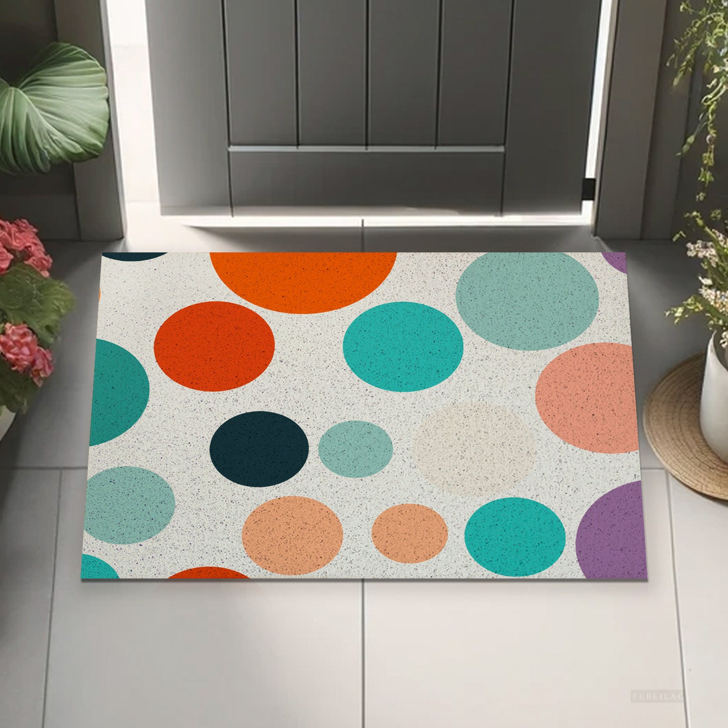 Feblilac Colorful Polka Dots PVC Coil Door Mat