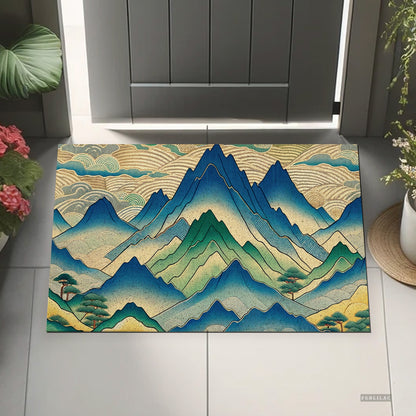 Feblilac PVC Japanese Mountains Welcome Mats for Front Door