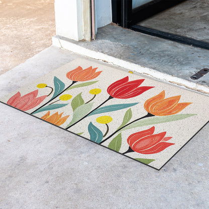 Feblilac Tulips Off-white Background PVC Coil Door Mat