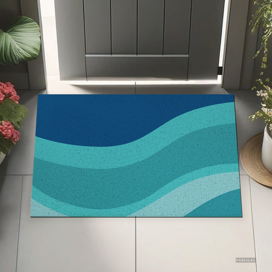 Feblilac Gradient Blue Flowing Waves PVC Coil Door Mat - view 4