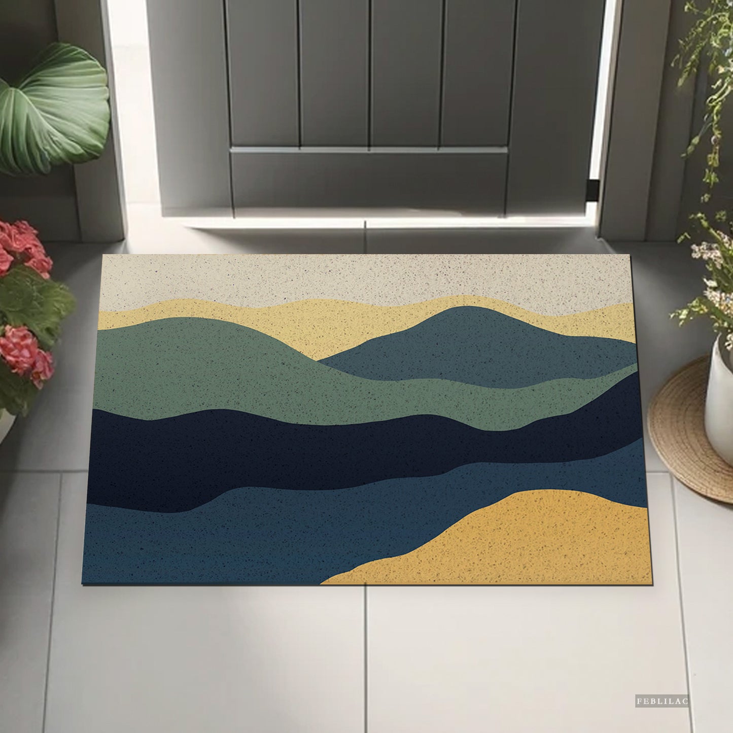 Feblilac Navy Blue Mountains PVC Coil Door Mat