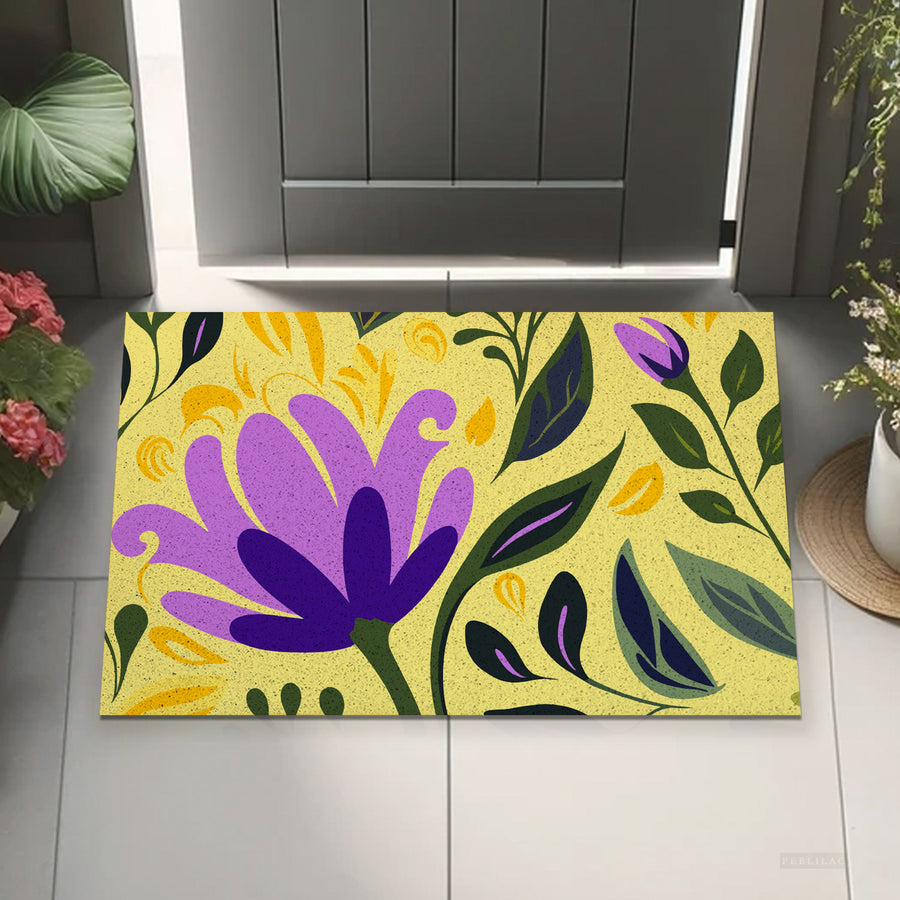 Feblilac Purple Flower Yellow Background PVC Coil Door Mat - view 3