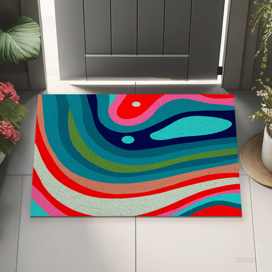 Feblilac Blue Orange Green Curve Texture PVC Coil Door Mat - view 2