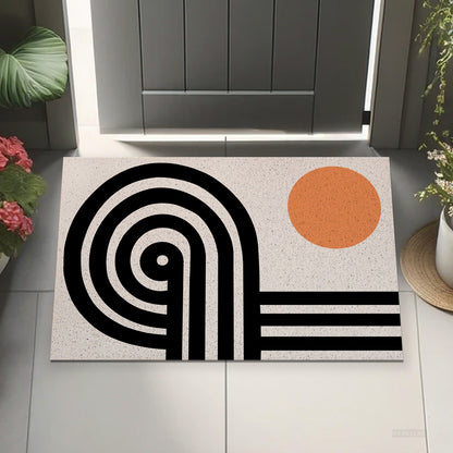 Feblilac Black and Orange Line Art PVC Coil Door Mat