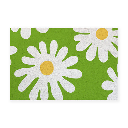 Feblilac Green Background Irregular Daisy PVC Coil Door Mat @Frank’s design