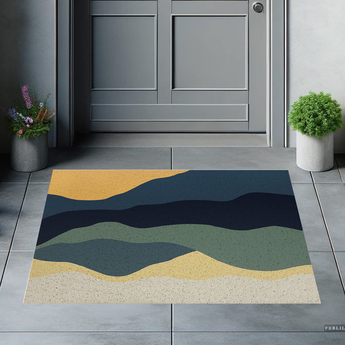 Feblilac Navy Blue Mountains PVC Coil Door Mat