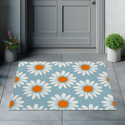 Feblilac White Daisy Pattern PVC Coil Door Mat