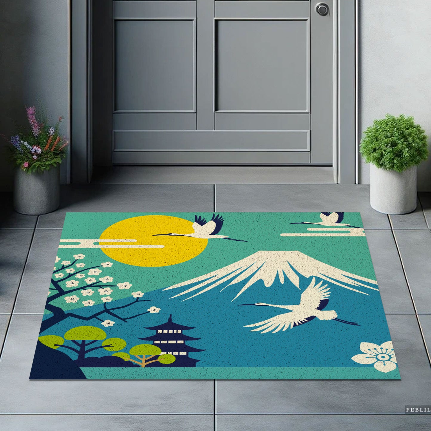 Feblilac Mount Fuji Crane PVC Coil Door Mat