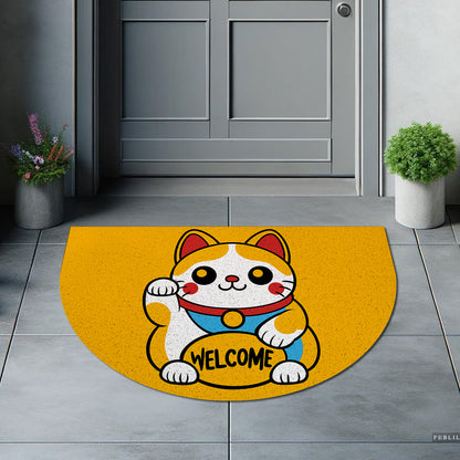 Feblilac PVC Lucky Cat Welcome Mats for Front Door