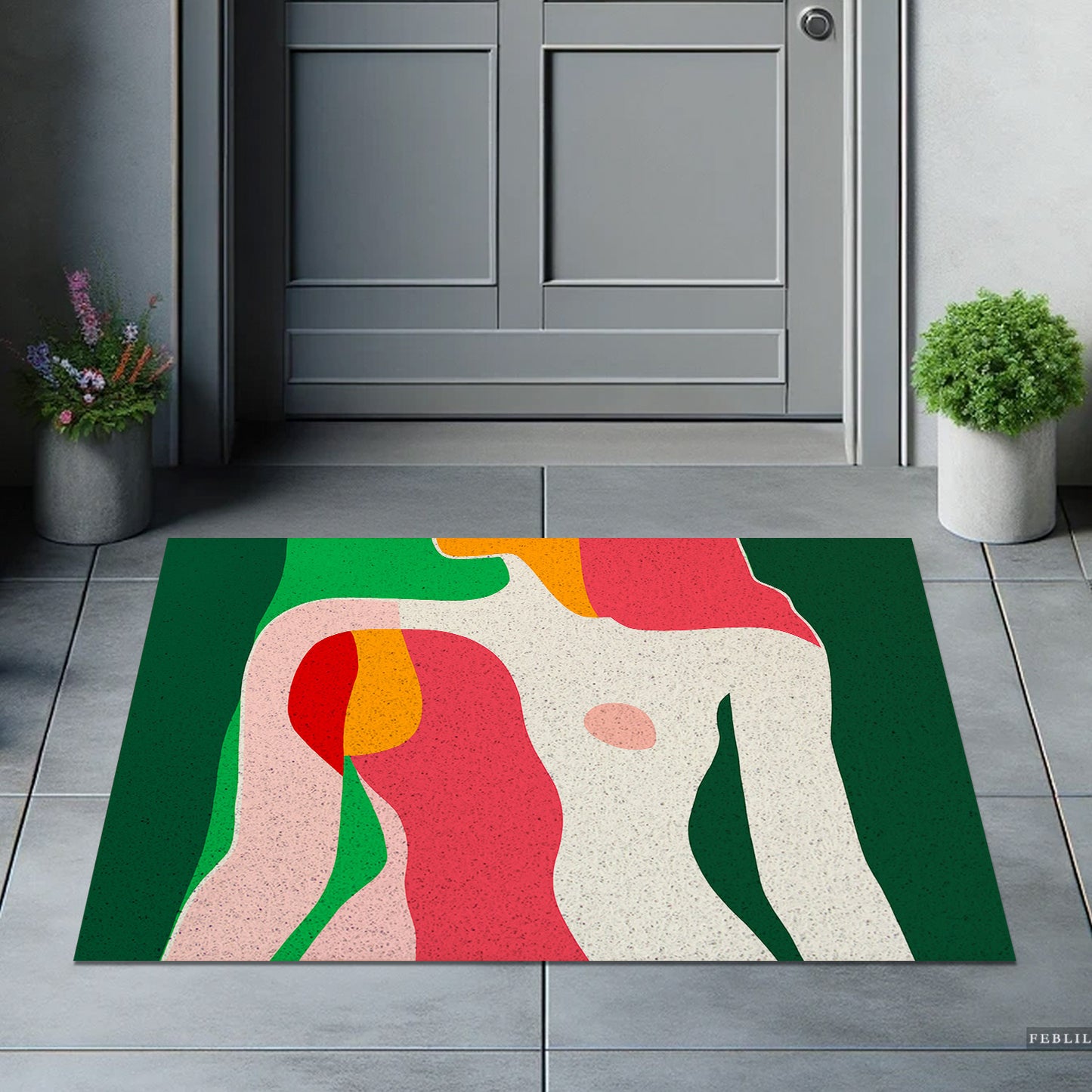 Feblilac Modern Abstract Woman PVC Coil Door Mat