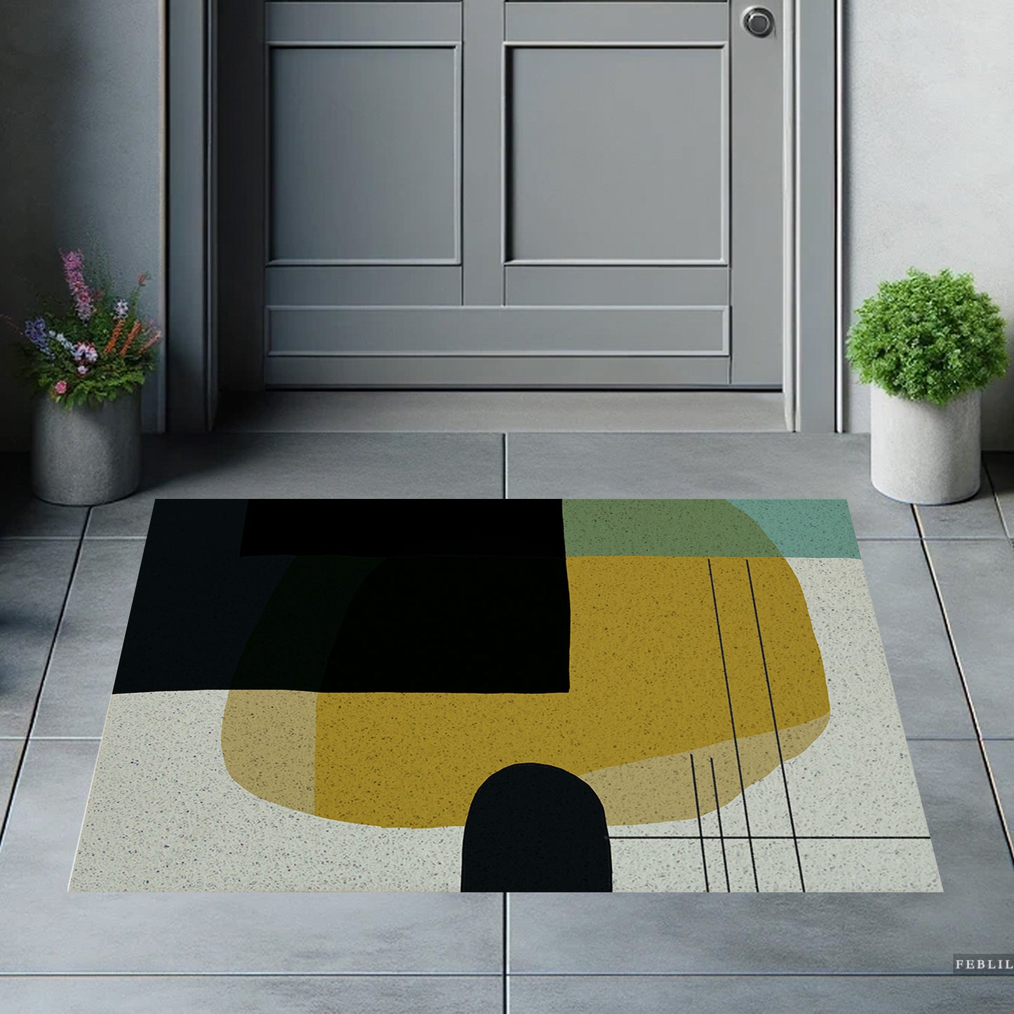 Feblilac Green Black Yellow Modern Abstract PVC Coil Door Mat