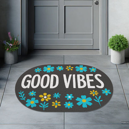 Feblilac Good Vibes Black Background PVC Coil Door Mat