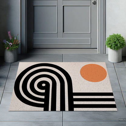 Feblilac Black and Orange Line Art PVC Coil Door Mat